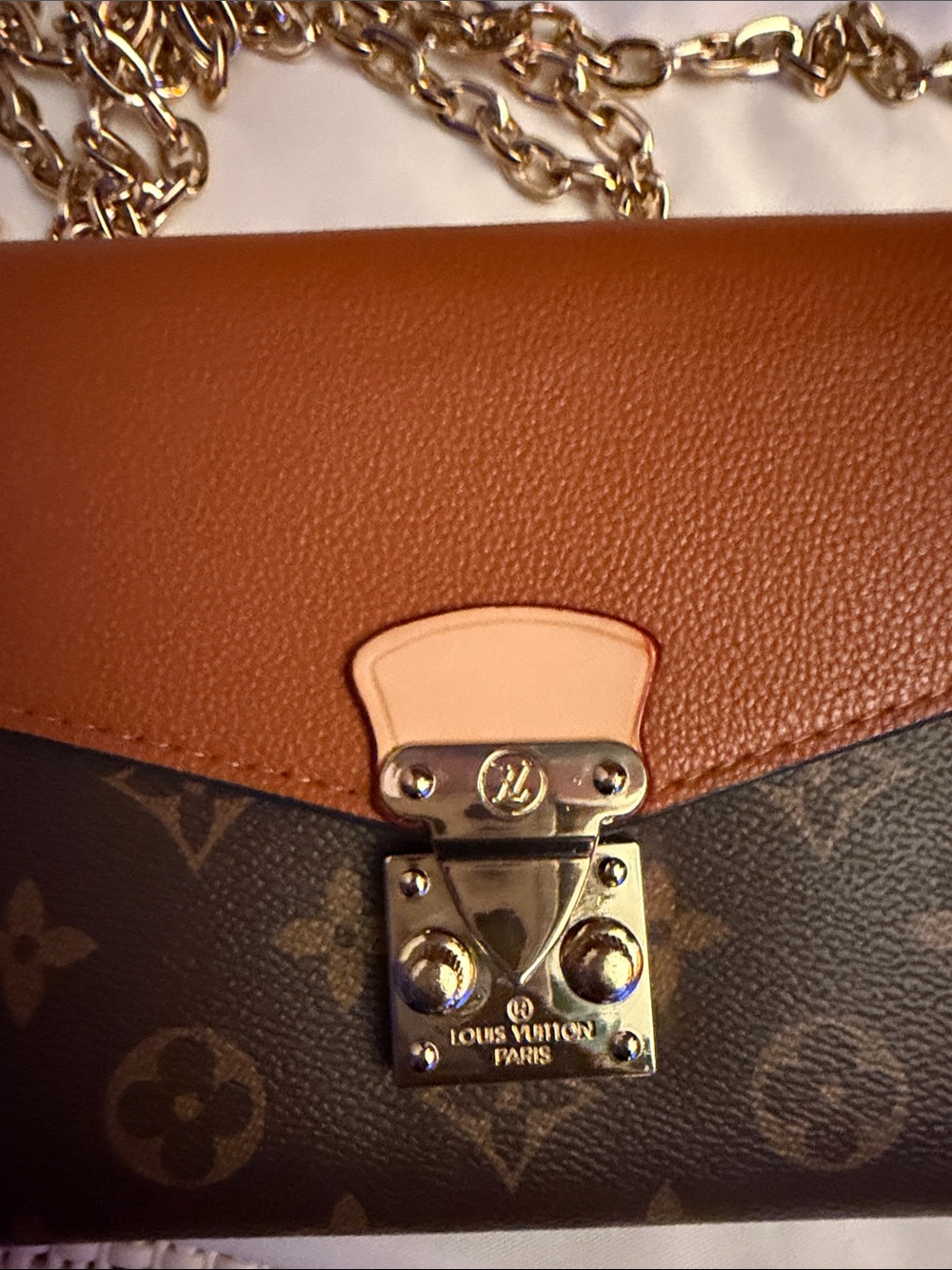 Brown Monogram Crossbody with Gold Chain - Picture 2 of 14